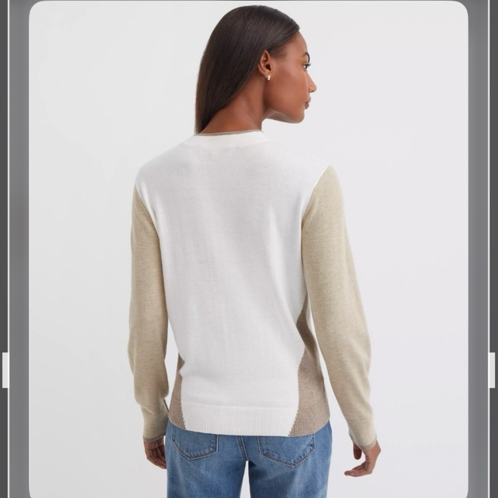 Loft Colorblock Luxe Knit Sweater in Whisper White Size S - Picture 2 of 3